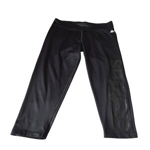 Adidas Climalite Women XL Black Cropped Leggings Athletic Tights Embossed Logo